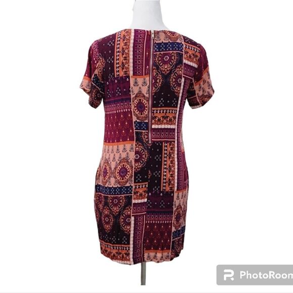 VICI Mix Boho Prints Short Sleeve Dress W Pockets Visible Back Zipper Size M - Picture 2 of 11